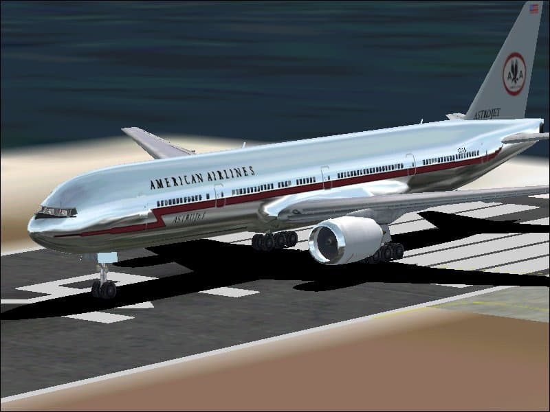FS2002 default 777 in the old American Airlines livery with chrome effects