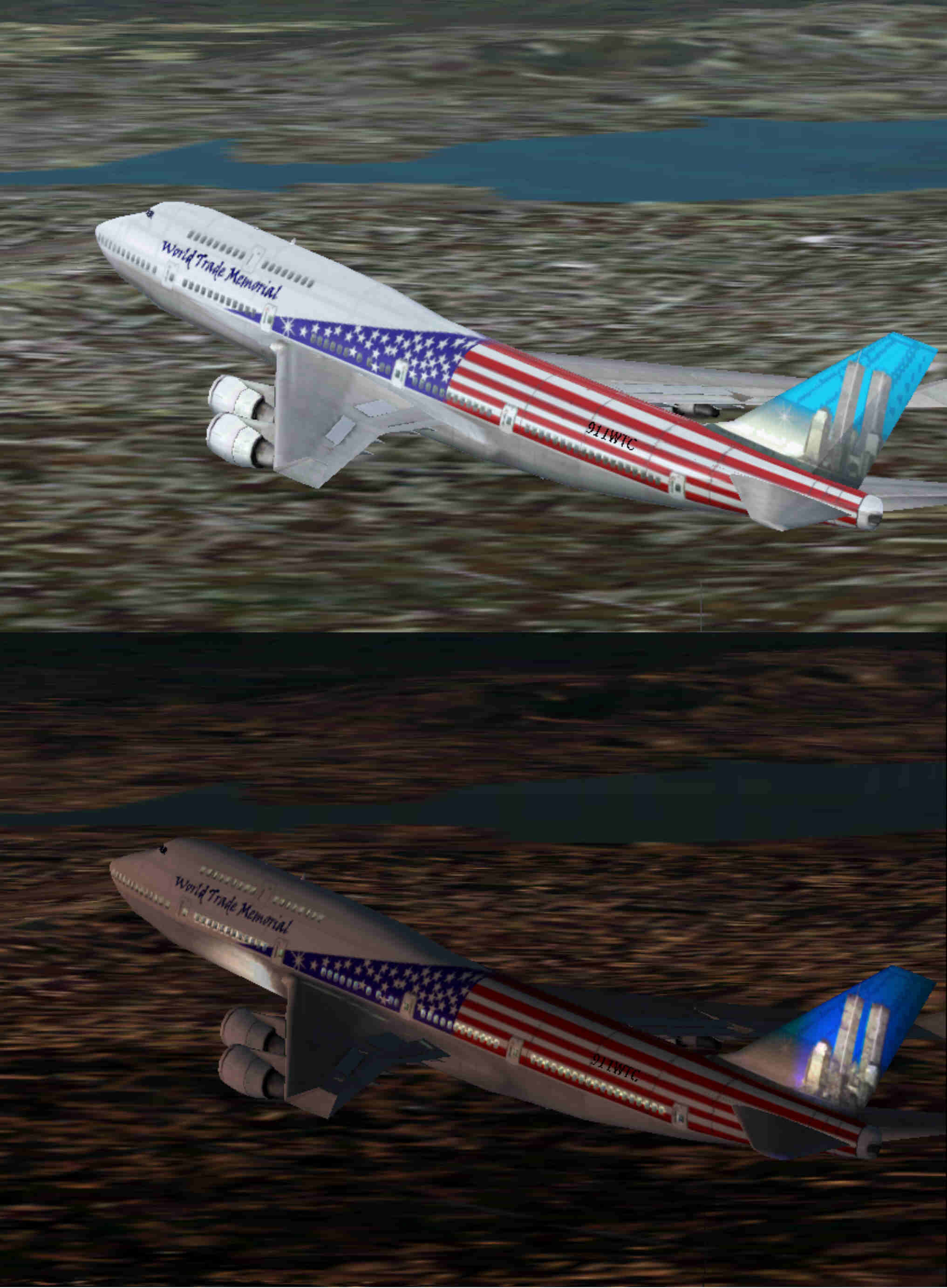 FS2002 default B747-400 World Trade Memorial replacement texture