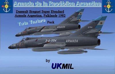 FS2002/FS2004 Dassault Super Etendard Argentine Navy ‘Twin Texture Pack’ Textures only