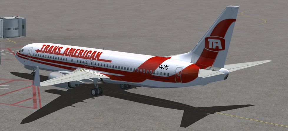 Trans American flight 209 (from the movie “Airplane!”) textures only for the default 737-800