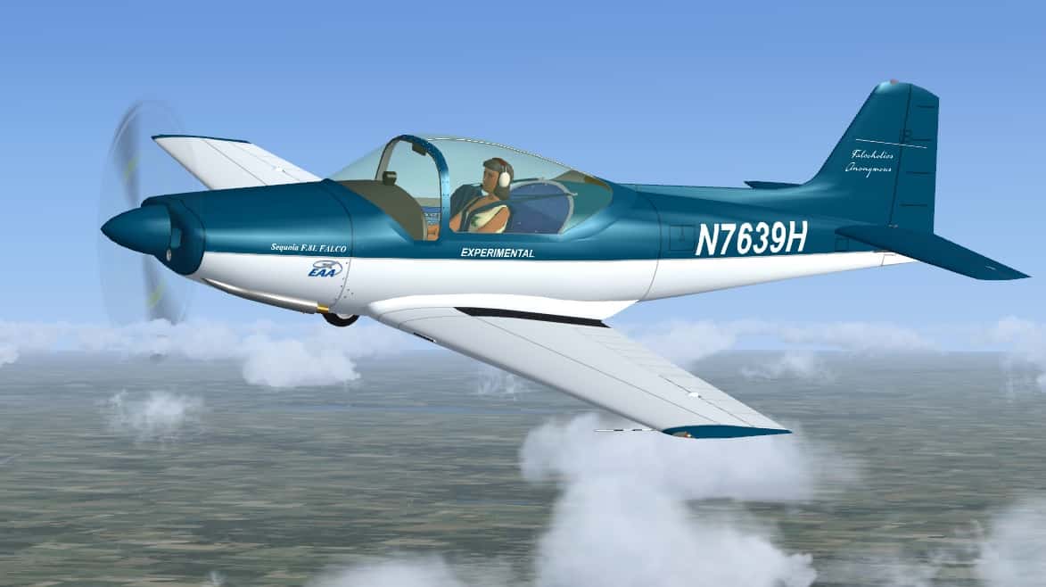 FSX Sequoia Aircraft kitbuilt Falco F.8L repaint textures blue and white N7639H Textures