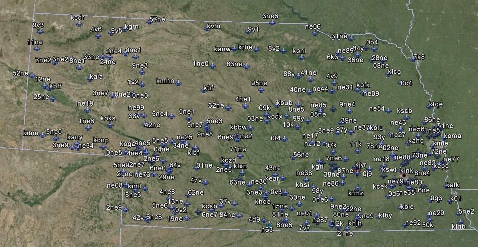FSX Nebraska Airfield Locator