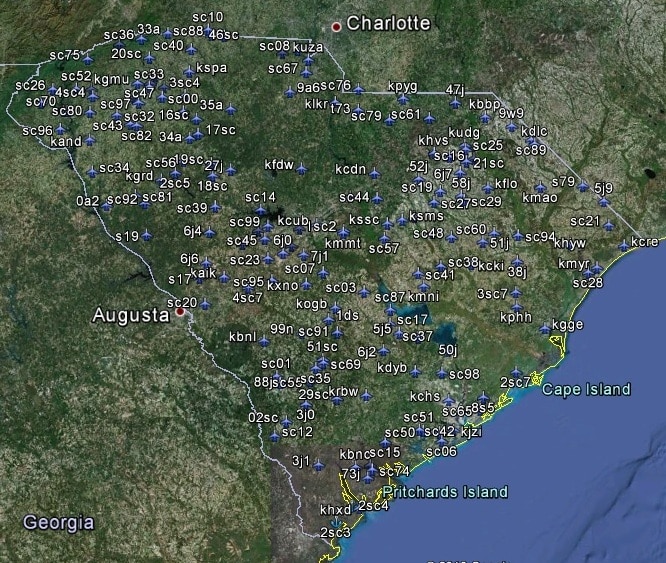 FSX South Carolina Airfield Locator