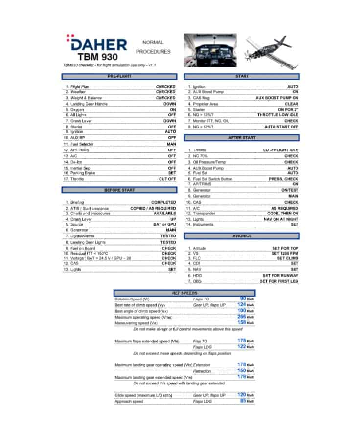 PDF Checklist for DAHER TBM930 v1.1