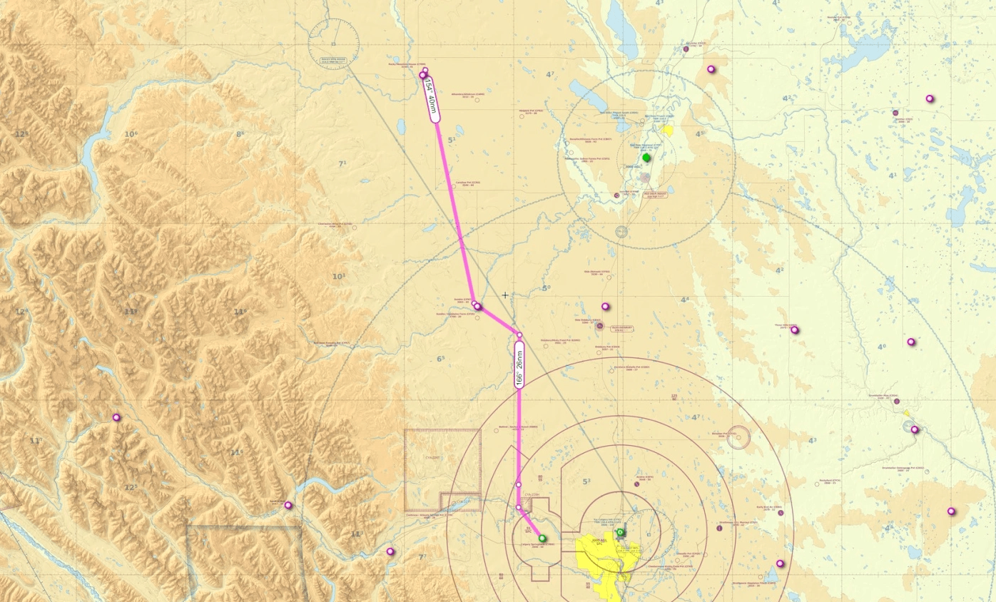 Rocky Mountain House to Calgary Springbank via Sundre Flight Plan v1.0