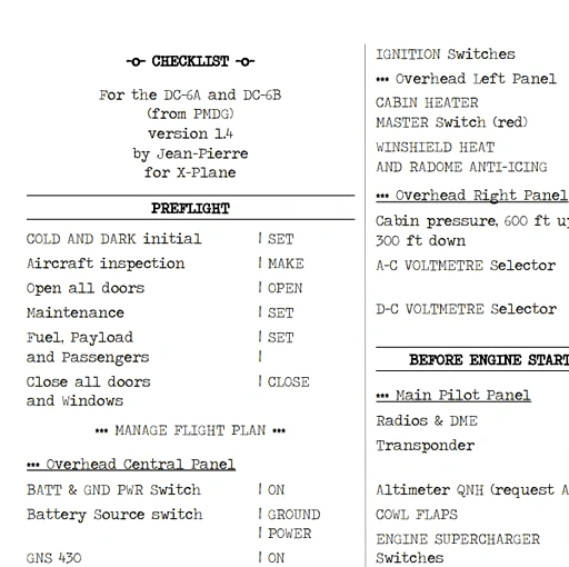 CHECKLIST PMDG DC-6 v1.0