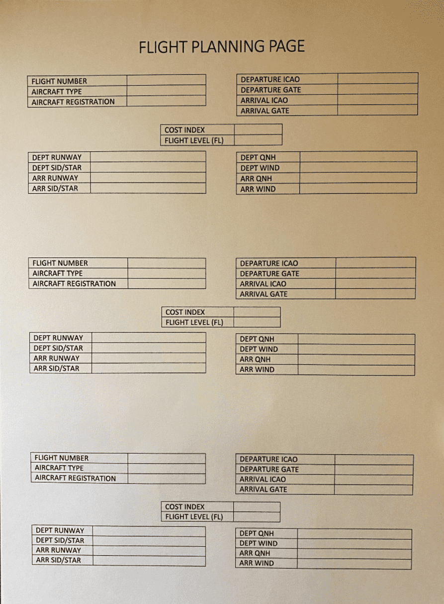 Flight Planning Print Out Page – Basic Information v1.0