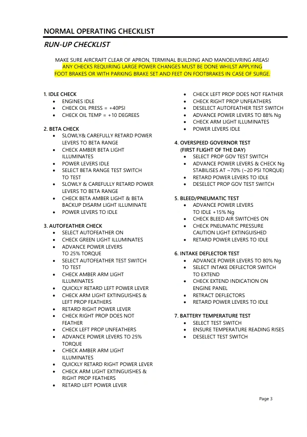 DHC 6-300 NORMAL CHECKLIST v1.0